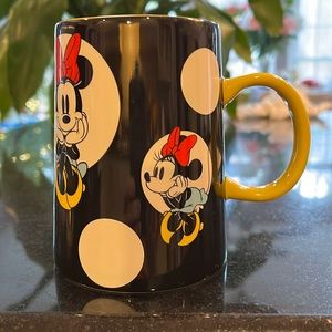 Tall Disney Minnie Mouse Black Yellow Polka Dots Mug Cup - Rare